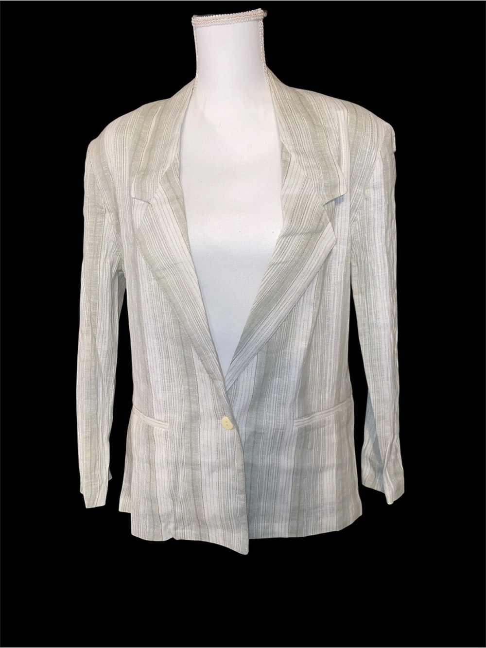 Rafaella Striped Linen Blend Blazer Padded Shoulder NWT Women’s Medium Office